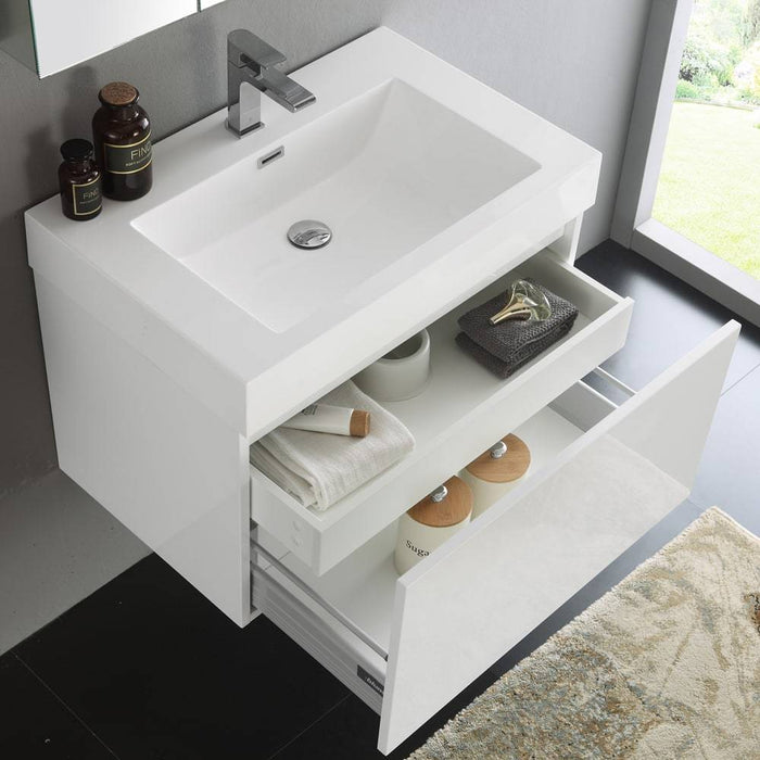 Fresca FVN8007WH Mezzo 30" White Wall Hung Modern Bathroom Vanity with Medicine Cabinet
