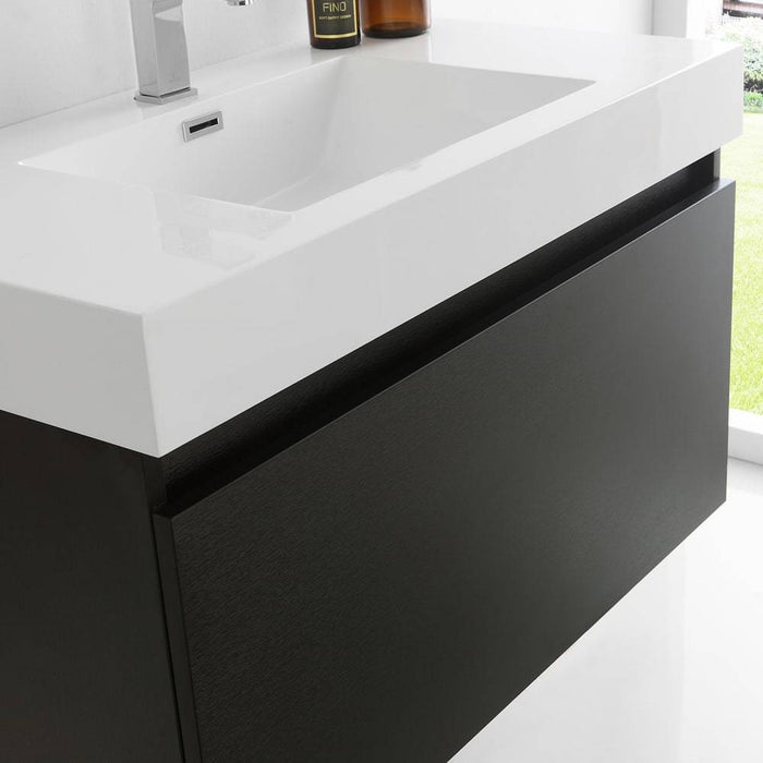 Fresca FVN8008BW Mezzo 36" Black Wall Hung Modern Bathroom Vanity with Medicine Cabinet