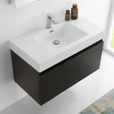 Fresca FVN8008BW Mezzo 36" Black Wall Hung Modern Bathroom Vanity with Medicine Cabinet