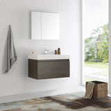 Fresca FVN8008GO Mezzo 36" Gray Oak Wall Hung Modern Bathroom Vanity with Medicine Cabinet