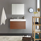 Fresca FVN8008TK Mezzo 36" Teak Wall Hung Modern Bathroom Vanity with Medicine Cabinet