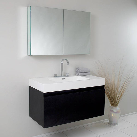 Fresca FVN8010BW Mezzo 39" Black Modern Bathroom Vanity with Medicine Cabinet