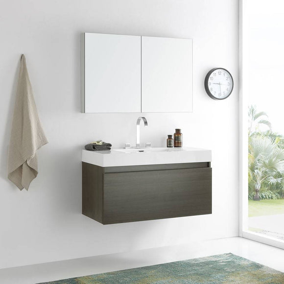 Fresca FVN8010GO Mezzo 39" Gray Oak Modern Bathroom Vanity with Medicine Cabinet