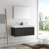 Fresca FVN8012BW Mezzo 48" Black Wall Hung Double Sink Modern Bathroom Vanity with Medicine Cabinet