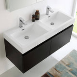 Fresca FVN8012BW Mezzo 48" Black Wall Hung Double Sink Modern Bathroom Vanity with Medicine Cabinet