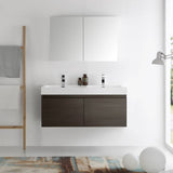 Fresca FVN8012GO Mezzo 48" Gray Oak Wall Hung Double Sink Modern Bathroom Vanity with Medicine Cabinet