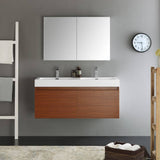 Fresca FVN8012TK Mezzo 48" Teak Wall Hung Double Sink Modern Bathroom Vanity with Medicine Cabinet