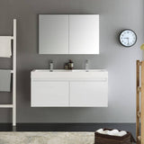 Fresca FVN8012WH Mezzo 48" White Wall Hung Double Sink Modern Bathroom Vanity with Medicine Cabinet