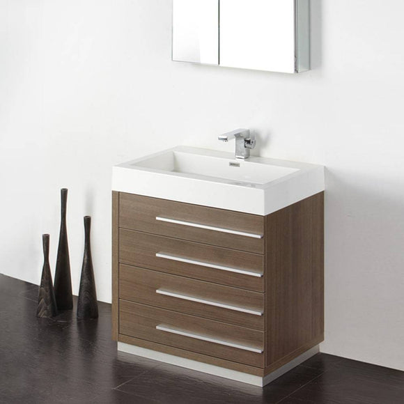 Fresca FVN8030GO Livello 30" Gray Oak Modern Bathroom Vanity with Medicine Cabinet