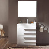 Fresca FVN8030WH Livello 30" White Modern Bathroom Vanity with Medicine Cabinet