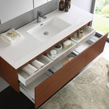 Fresca FVN8041TK Mezzo 60" Teak Wall Hung Single Sink Modern Bathroom Vanity with Medicine Cabinet