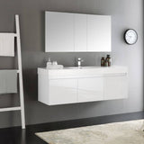 Fresca FVN8041WH Mezzo 60" White Wall Hung Single Sink Modern Bathroom Vanity with Medicine Cabinet
