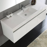 Fresca FVN8041WH Mezzo 60" White Wall Hung Single Sink Modern Bathroom Vanity with Medicine Cabinet
