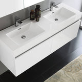 Fresca FVN8042WH Mezzo 60" White Wall Hung Double Sink Modern Bathroom Vanity with Medicine Cabinet