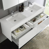 Fresca FVN8042WH Mezzo 60" White Wall Hung Double Sink Modern Bathroom Vanity with Medicine Cabinet