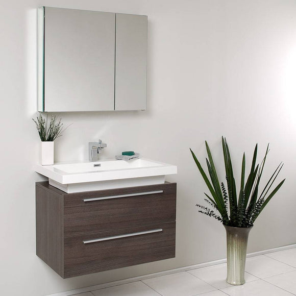 Fresca FVN8080GO Medio 32" Gray Oak Modern Bathroom Vanity with Medicine Cabinet