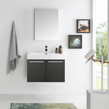 Fresca FVN8089BW Vista 30" Black Wall Hung Modern Bathroom Vanity with Medicine Cabinet