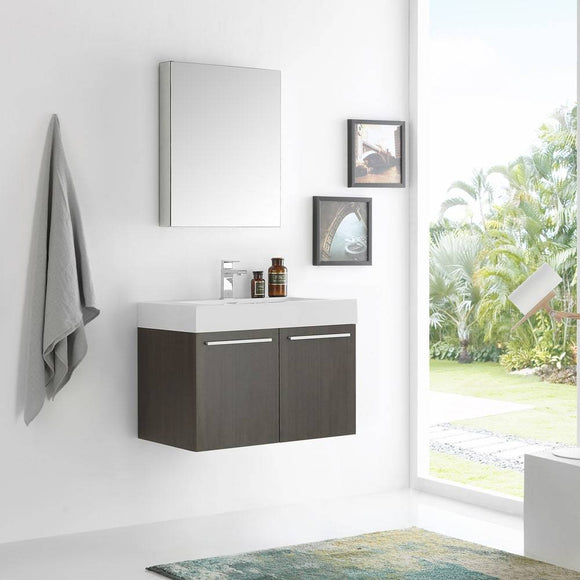 Fresca FVN8089GO Vista 30" Gray Oak Wall Hung Modern Bathroom Vanity with Medicine Cabinet