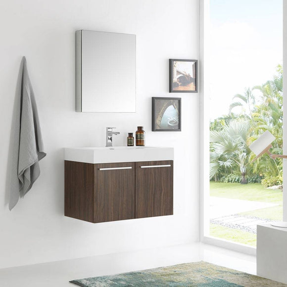 Fresca FVN8089GW Vista 30" Walnut Wall Hung Modern Bathroom Vanity with Medicine Cabinet