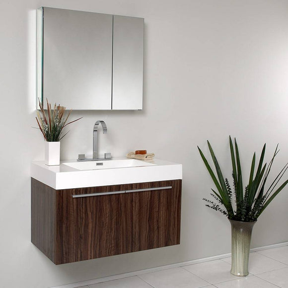 Fresca FVN8090GW Vista 36" Walnut Modern Bathroom Vanity with Medicine Cabinet
