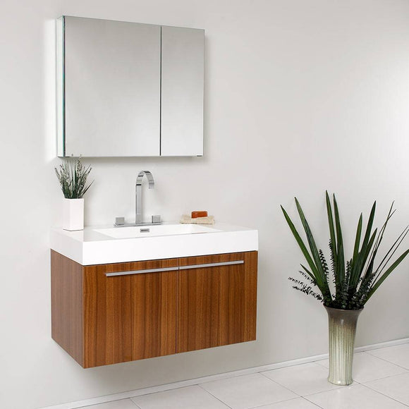Fresca FVN8090TK Vista 36" Teak Modern Bathroom Vanity with Medicine Cabinet