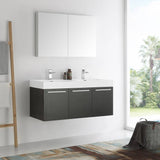 Fresca FVN8092BW-D Vista 48" Black Wall Hung Double Sink Modern Bathroom Vanity with Medicine Cabinet