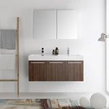 Fresca FVN8092GW-D Vista 48" Walnut Wall Hung Double Sink Modern Bathroom Vanity with Medicine Cabinet