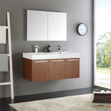 Fresca FVN8092TK-D Vista 48" Teak Wall Hung Double Sink Modern Bathroom Vanity with Medicine Cabinet