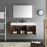 Fresca FVN8092TK-D Vista 48" Teak Wall Hung Double Sink Modern Bathroom Vanity with Medicine Cabinet