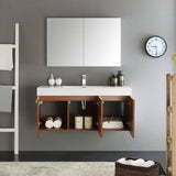 Fresca FVN8092TK Vista 48" Teak Wall Hung Modern Bathroom Vanity with Medicine Cabinet