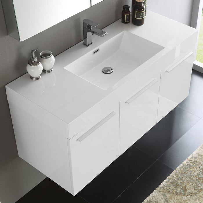 Fresca FVN8092WH Vista 48" White Wall Hung Modern Bathroom Vanity with Medicine Cabinet