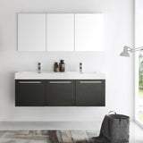 Fresca FVN8093BW-D Vista 60" Black Wall Hung Double Sink Modern Bathroom Vanity with Medicine Cabinet