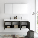 Fresca FVN8093BW-D Vista 60" Black Wall Hung Double Sink Modern Bathroom Vanity with Medicine Cabinet
