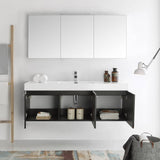 Fresca FVN8093BW Vista 60" Black Wall Hung Single Sink Modern Bathroom Vanity with Medicine Cabinet