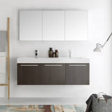 Fresca FVN8093GO-D Vista 60" Gray Oak Wall Hung Double Sink Modern Bathroom Vanity with Medicine Cabinet