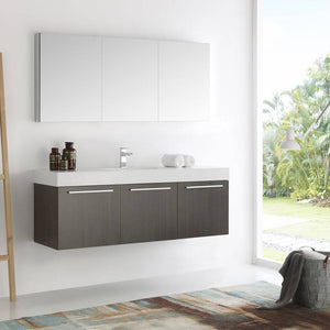 Fresca FVN8093GO Vista 60" Gray Oak Wall Hung Single Sink Modern Bathroom Vanity with Medicine Cabinet