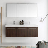 Fresca FVN8093GW-D Vista 60" Walnut Wall Hung Double Sink Modern Bathroom Vanity with Medicine Cabinet