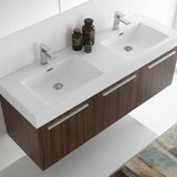 Fresca FVN8093GW-D Vista 60" Walnut Wall Hung Double Sink Modern Bathroom Vanity with Medicine Cabinet