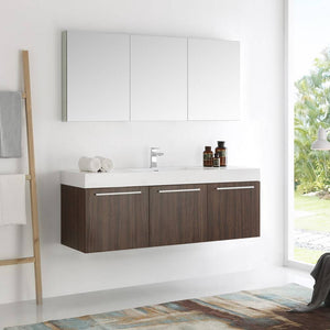 Fresca FVN8093GW Vista 60" Walnut Wall Hung Single Sink Modern Bathroom Vanity with Medicine Cabinet
