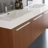 Fresca FVN8093TK-D Vista 60" Teak Wall Hung Double Sink Modern Bathroom Vanity with Medicine Cabinet