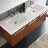 Fresca FVN8093TK-D Vista 60" Teak Wall Hung Double Sink Modern Bathroom Vanity with Medicine Cabinet