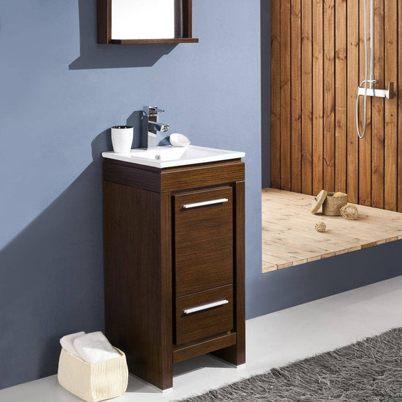 Fresca FVN8118WG Allier 16" Wenge Brown Modern Bathroom Vanity with Mirror