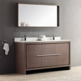Fresca FVN8119GO Allier 60" Gray Oak Modern Double Sink Bathroom Vanity with Mirror