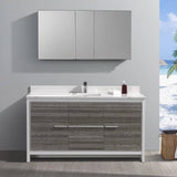 Fresca FVN8119HA-S Allier Rio 60" Ash Gray Single Sink Modern Bathroom Vanity with Medicine Cabinet