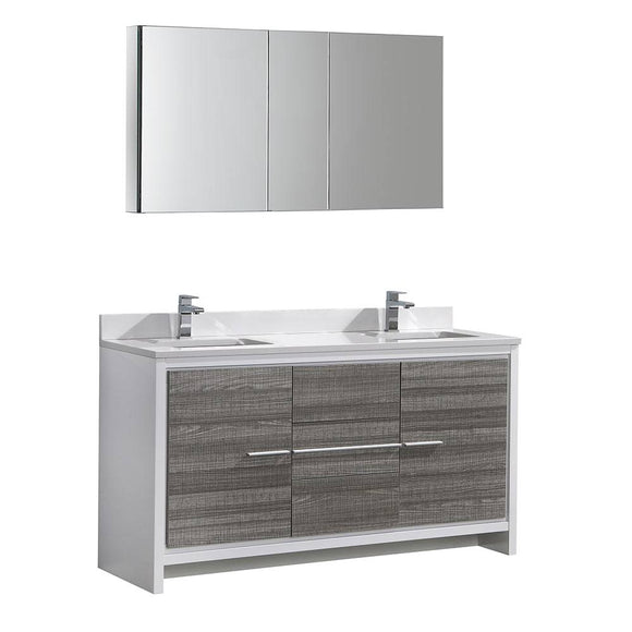 Fresca FVN8119HA Allier Rio 60" Ash Gray Double Sink Modern Bathroom Vanity with Medicine Cabinet