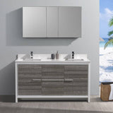 Fresca FVN8119HA Allier Rio 60" Ash Gray Double Sink Modern Bathroom Vanity with Medicine Cabinet