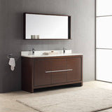 Fresca FVN8119WG Allier 60" Wenge Brown Modern Double Sink Bathroom Vanity with Mirror