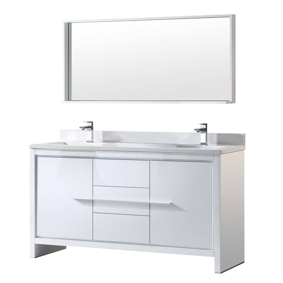 Fresca FVN8119WH Allier 60" White Modern Double Sink Bathroom Vanity with Mirror