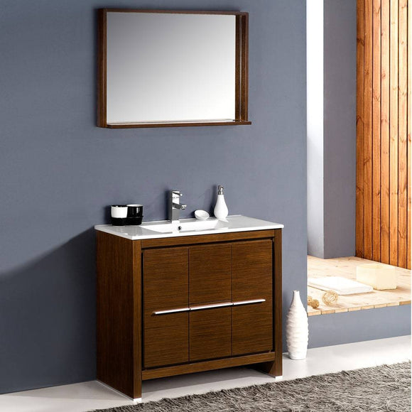 Fresca FVN8136WG Allier 36" Wenge Brown Modern Bathroom Vanity with Mirror