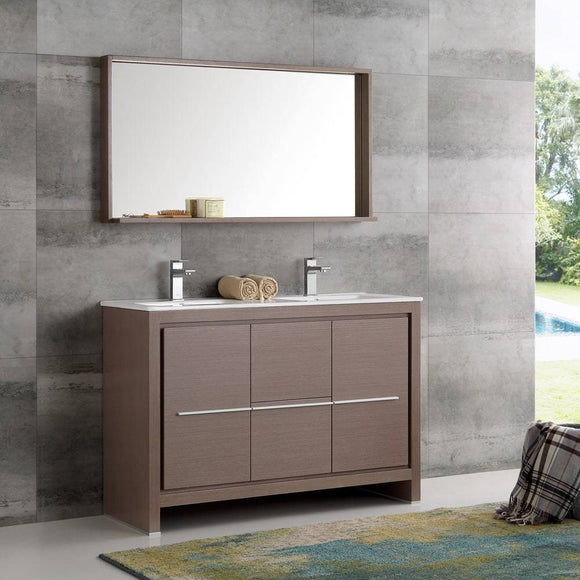 Fresca FVN8148GO-D Allier 48" Gray Oak Modern Double Sink Bathroom Vanity with Mirror